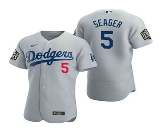 Men Los Angeles Dodgers 5 Corey Seager Gray 2020 World Series Authentic Flex Nike Jersey